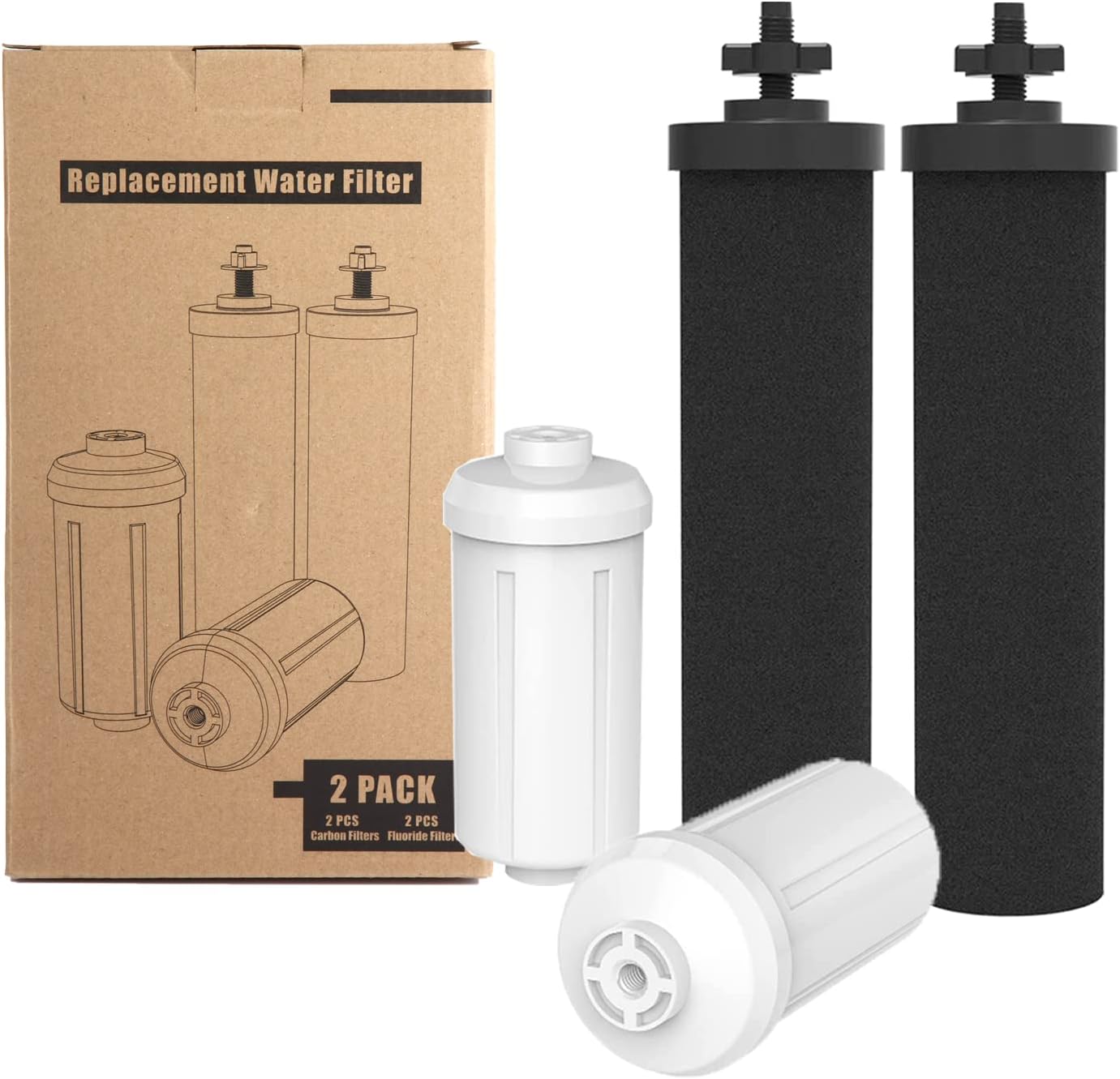 Gunneran Water Filter Replacement for Berkey Water Filter, 2 Activated Carbon Filters and 2 Fluoride Filters Compatible with Purifiers B