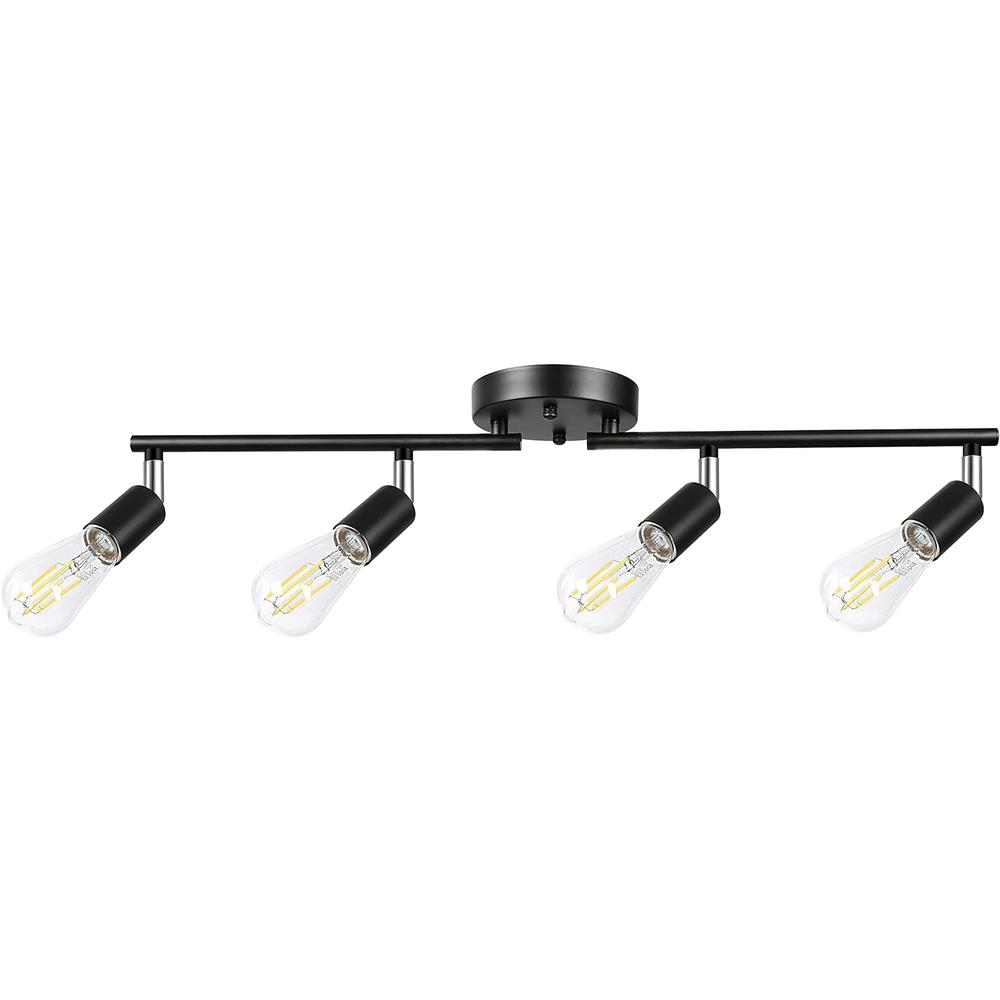 Unicozin 4-Light Track Lighting Kit, Flexible Foldable Arms and Rotatable Light Heads, Black Ceiling Spot Light Perfect for Bedroom, Kit