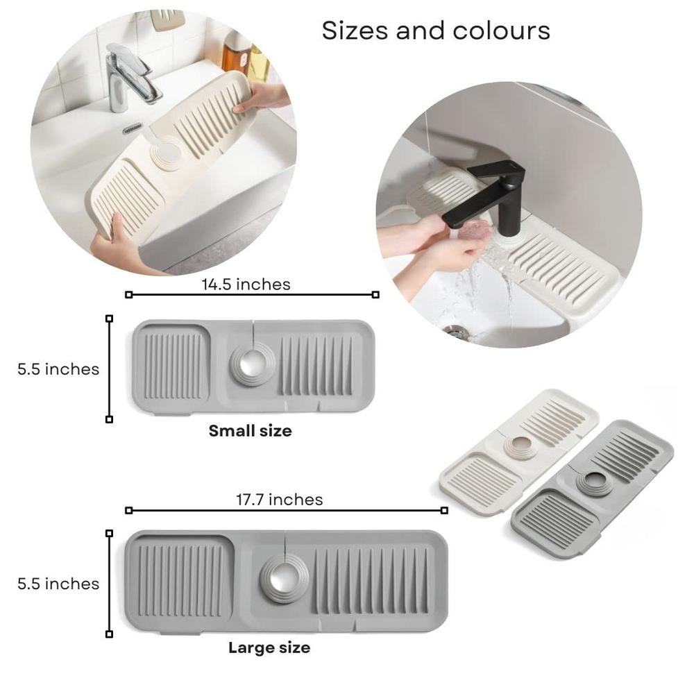 Generic Faucet Mat Sink Splash Guard | Silicone Drain Cover | Handle Drip Catcher | Sponge Soap Holder for Kitchen Sink Accessories | D