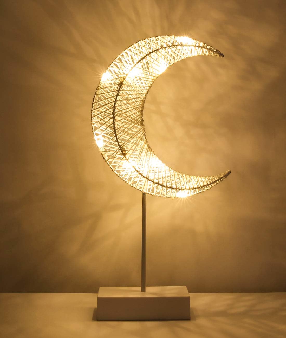 Lewondr Decorative Table Lamp, Battery Powered Christmas Moon