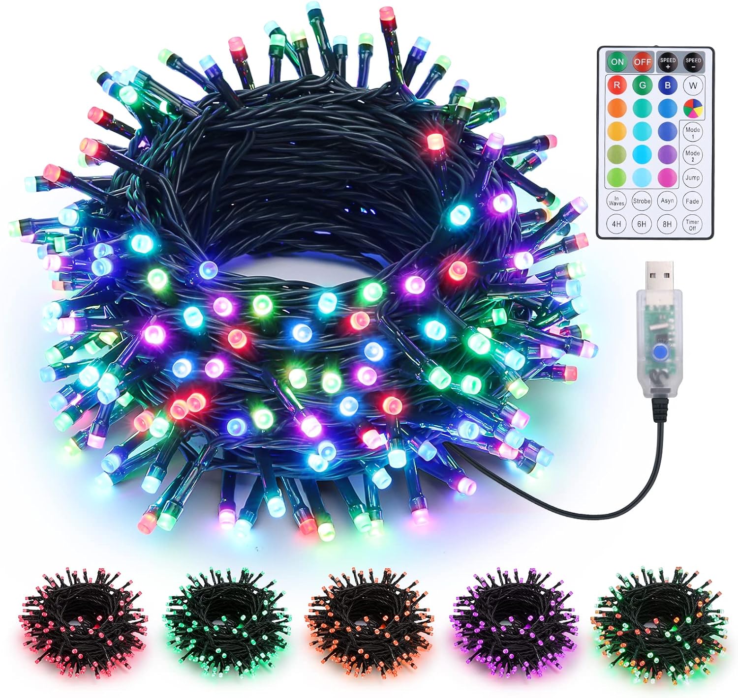 brizlabs Christmas String Lights, 33ft 100 LED USB Color Changing Christmas Tree Lights, Multicolor Xmas String Light with Remote, RGB M