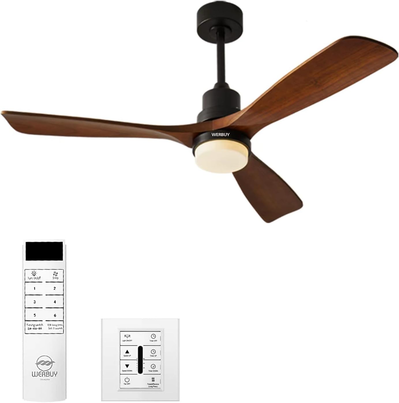 WERBUY 52" Ceiling Fans with Lights Wireless Wall Control and Remote, Wood Ceiling Fan with Quiet Reversible DC Motor/Sleep Timer