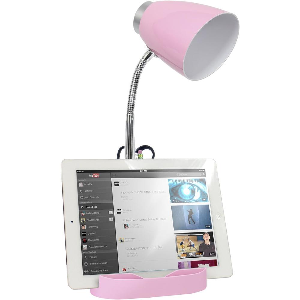 Limelights LD1002-PNK Gooseneck Organizer iPad Stand or Book Holder Desk Lamp, Pink
