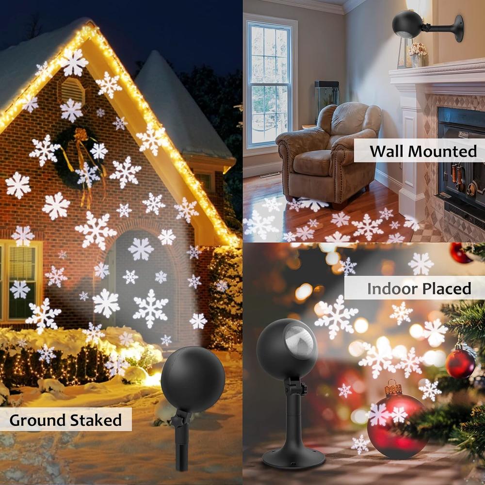 QIAYA Christmas Lights Projector Outdoor Snowflakes Projection Light LED Waterproof Xmas Show Indoor White Snowfall Spotlight for Par