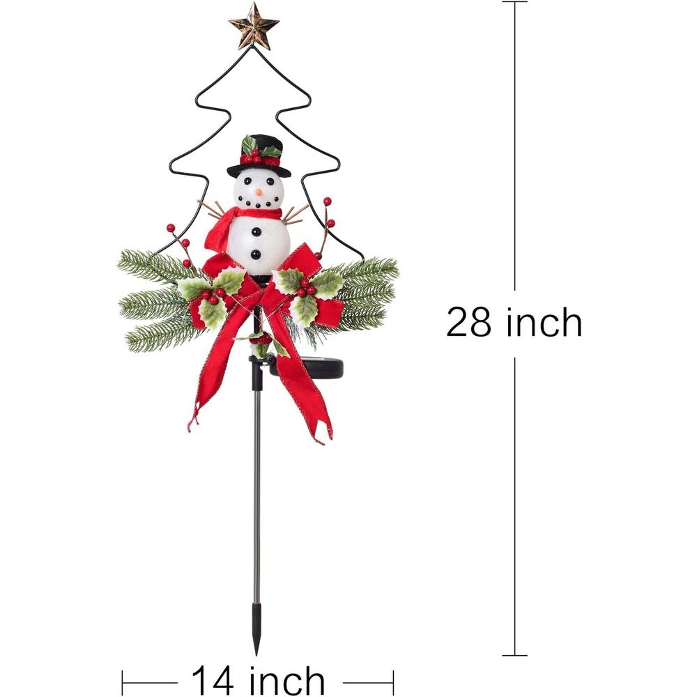 Doingart Outdoor Solar Light Christmas Decorations, Snowman Christmas Light with Faux Red Berry, Foliage Accents Garden Decor Stakes