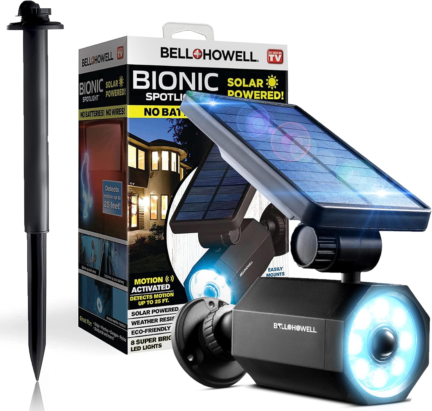 Bell+howell Bionic Spotlight Deluxe  Solar Lights Outdoor with Motion Sensor 50% Brighter 8 LED Bulbs LED Lights Waterproof Landscape Spotl