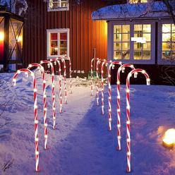 Joiedomi 28" Christmas Candy Cane Pathway Markers, Set of 12 Christmas Pathway Lights with 108 Warm White Lights for Indoor and Out