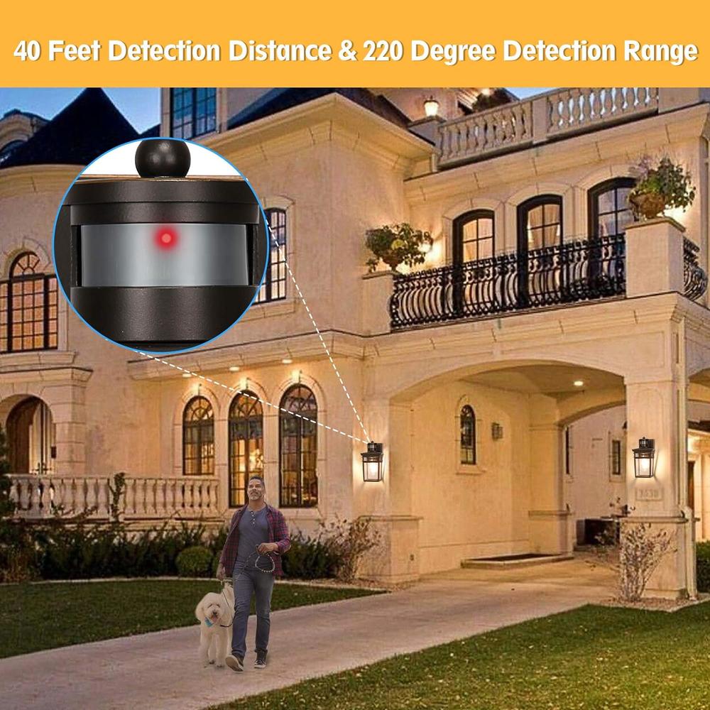 FANDBO Motion Sensor Outdoor Wall Lantern, Dusk to Dawn Sensor Exterior Wall Light Fixture Outdoor Wall Sconce with Glass Shade Motion