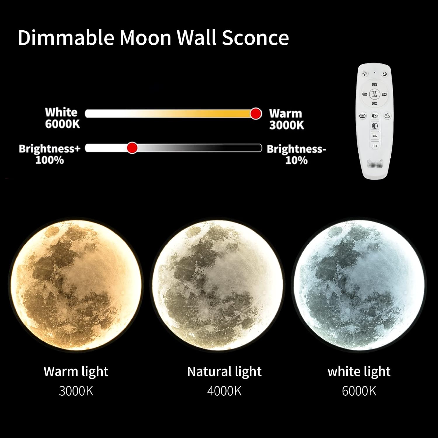 QIYIMEILUX Dimmable Moon Wall Sconce Plug in Modern LED Wall Light with Remote Control 19.7 inch 24W Black Wall Lamp Indoor Wall Mounted L