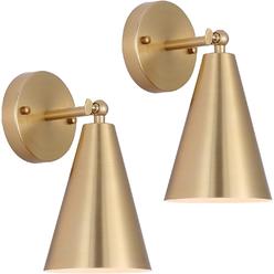 MWZ Gold Sconces Set of 2, Modern Brass Wall Sconces Lighting Fixtures with Metal Shade, Indoor Decor Wall Mount Swing Arm Lamp for