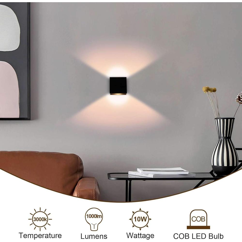 Lightess Indoor Wall Sconce Dimmable 10W, Modern LED Wall Lamp Black, Up Down Wall Mount Lights Mini Metal for Living Room Bedroom Hallw