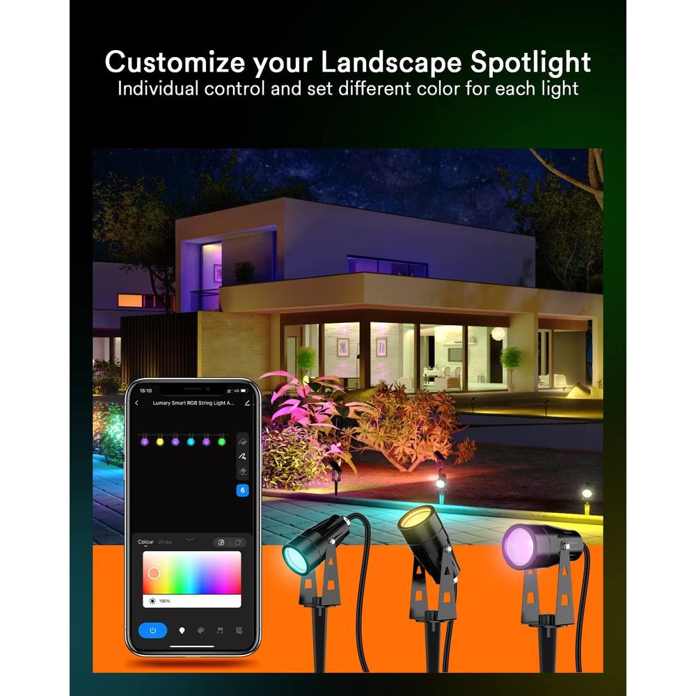 Lumary 56Ft Smart Landscape Lights Waterproof, RGBAI Color Changing Landscape Spotlight WiFi APP/Voice Control, Low Voltage Landscape