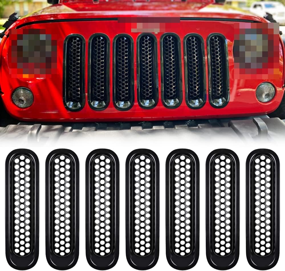 Samman Front Grille Grill Mesh Inserts Black JK Front Grill Mesh Inserts  Honeycomb Grille Inserts in Black Styling 7PCS Grille Cover D