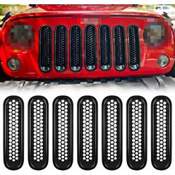 Samman Front Grille Grill Mesh Inserts Black JK Front Grill Mesh Inserts Honeycomb Grille Inserts in Black Styling 7PCS Grille Cover D