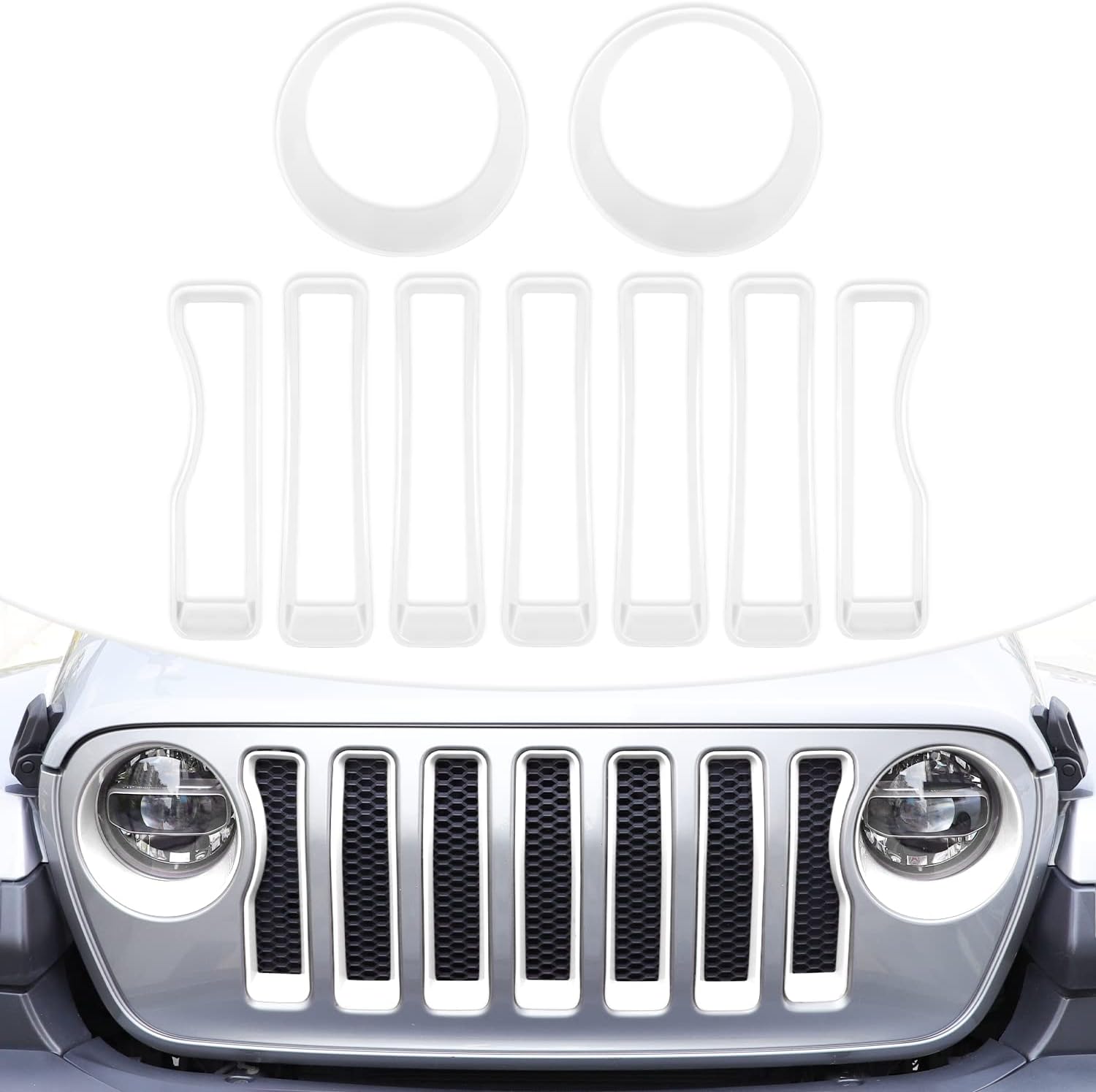 laikou 9PCs Upgrade Front Grille Insert Grill Cover and Headlight Lamp Cover Trim Exterior Accessories fit for Jeep Wrangler JL JLU Sp