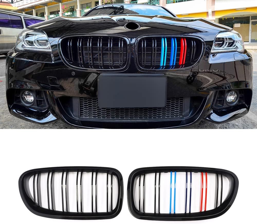 Sai Nee Art SNA M Color F10 Grille, Front Kidney Grill for 2010-2016 BMW 5 Series F10 F11 And F10 M5 (Double Slats Gloss Black Grill, 2-pc
