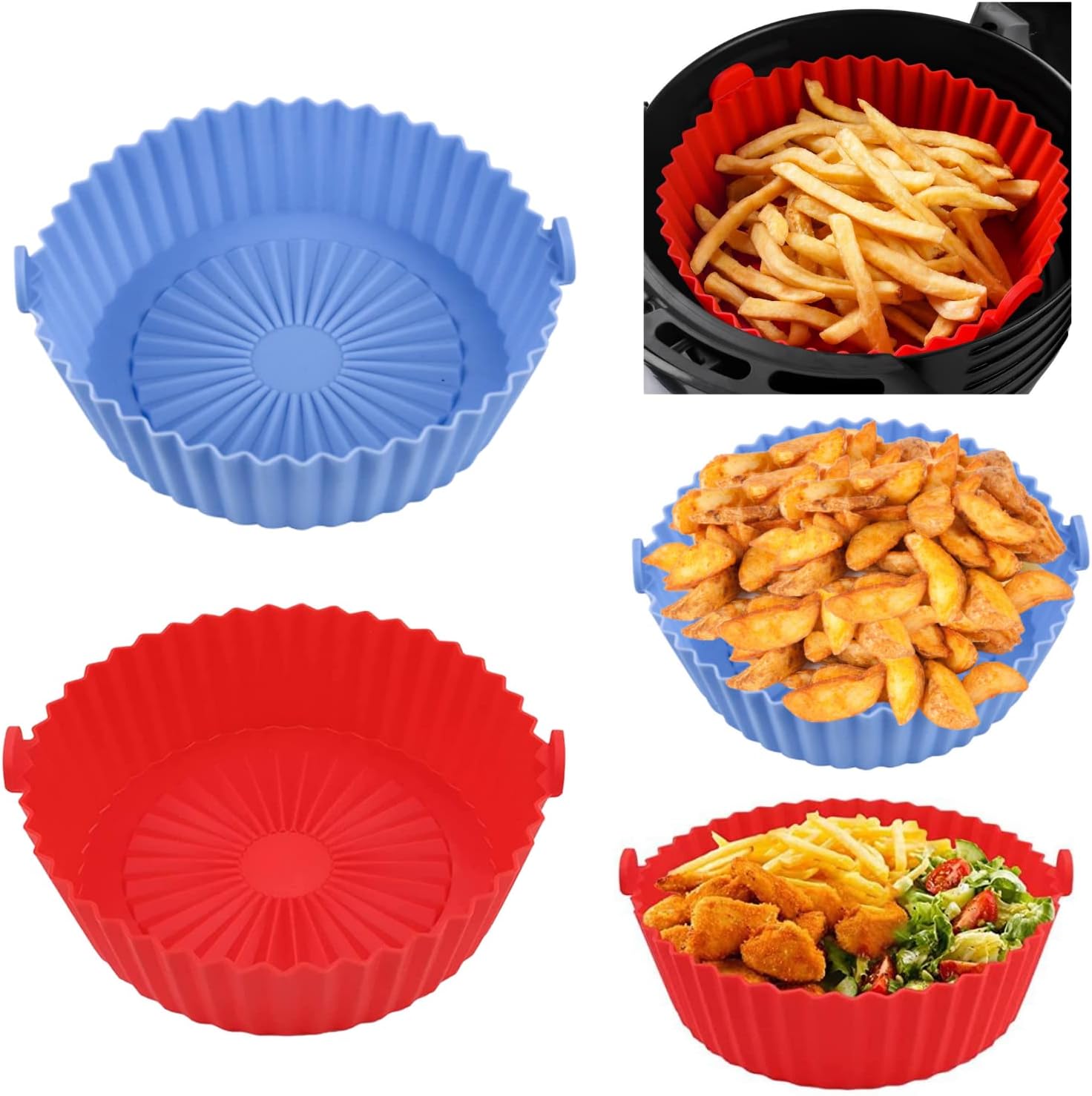 PLTHYMT 2pcs Silicone Air Fryer Liners 6.5 inch, Reusable Air Fryer Basket Accessories Round, Food Grade Silicone for Air Fryer 2 to 5 AFSS2-RB
