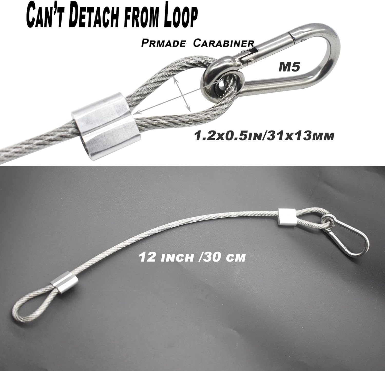 Faocean Bytiyar 10 pcs 12 inch (30cm) Vinyl Cover Coated Stainless Steel Wire Cable with Loops and Carabiner Hook Short Security Rope L