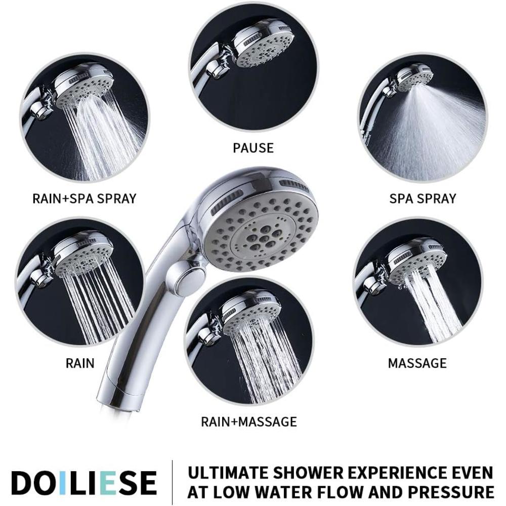 DOILIESE High Pressure 6 Setting Shower Head Hand-Held with ON/OFF Switch and Spa Spray Mode - Hand Held Shower Head with Handheld Spray
