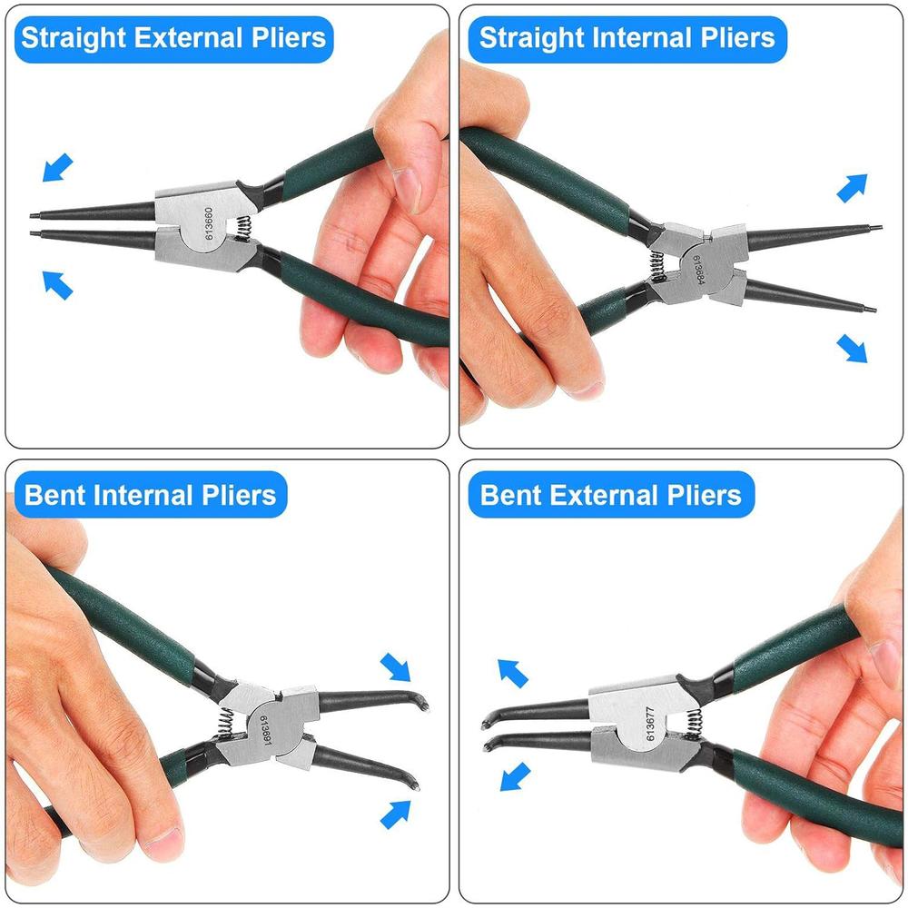 Holdware APACALI 4 Pack 7 inch Snap Ring Pliers Set Heavy Duty Internal / External Circlip Pliers Kit with Straight Bent Jaw Precision Spring Lo