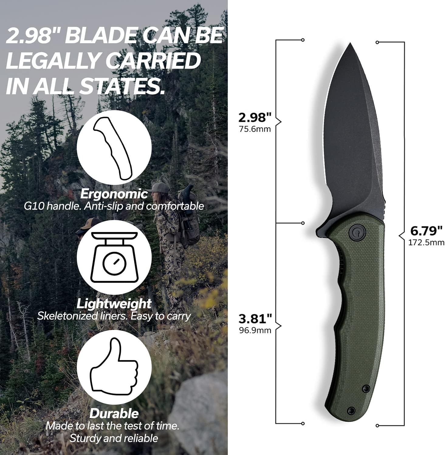 WeKnife CIVIVI Mini Praxis Folding Pocket Knife, 2.98" D2 Steel Blade G10 Handle Small EDC Knife with Pocket Clip for Men Women, S