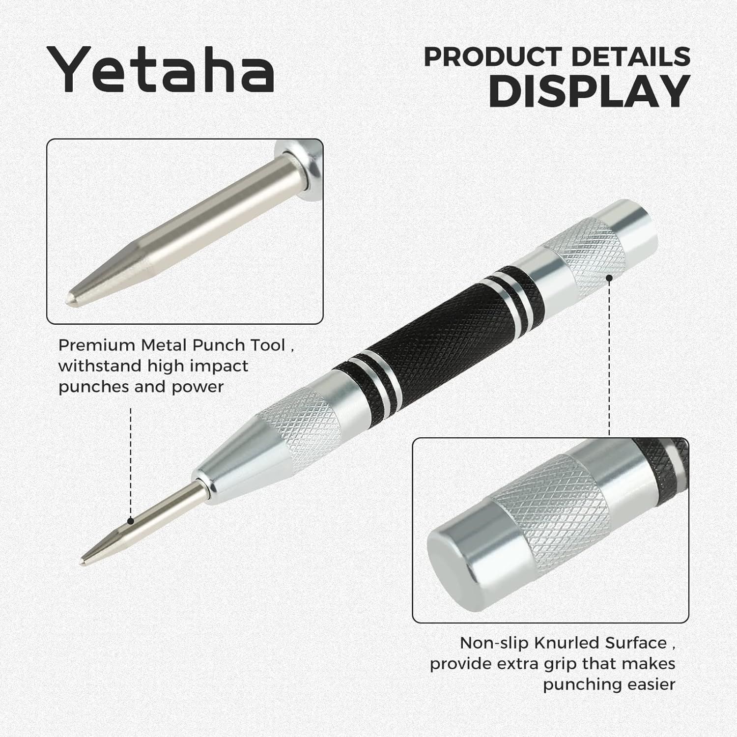 yetaha 3 Pack Automatic Center Punch,  5 Inch Heavy Duty Steel Spring Loaded Center Hole Punch with Adjustable Tension Punch Tool for