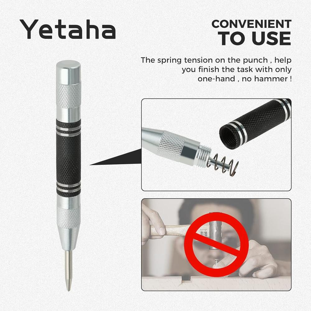 yetaha 3 Pack Automatic Center Punch,  5 Inch Heavy Duty Steel Spring Loaded Center Hole Punch with Adjustable Tension Punch Tool for