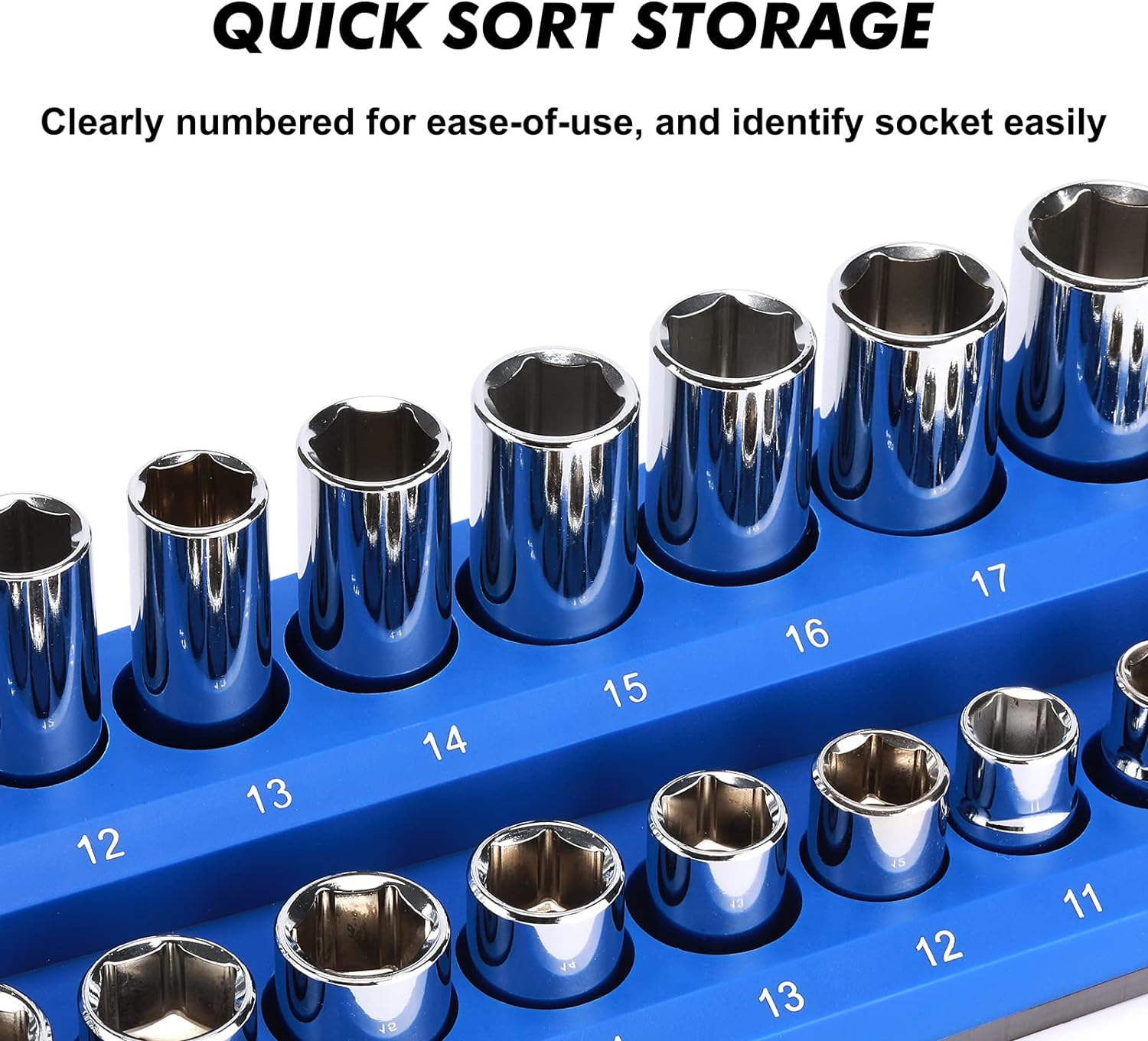 CASOMAN Magnetic Socket Organizer, 3 Piece Socket Holder Kit, 1/2-inch, 3/8-inch, 1/4-inch Drive, Holds 75 Metric Sockets, Blue Color,