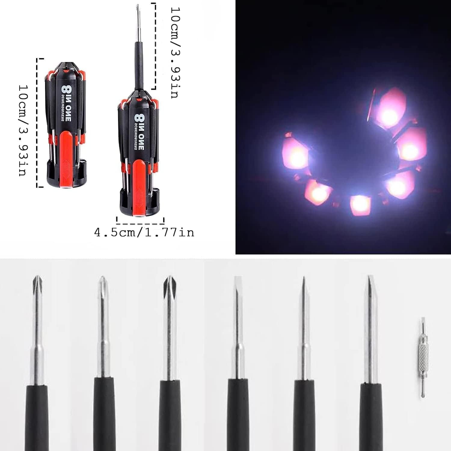 eight in one screwdriver 8 in 1 Screwdrivers with Worklight and Flashlight, Multifunctional Screwdriver for Home Kitchen Car, Portable General Professio