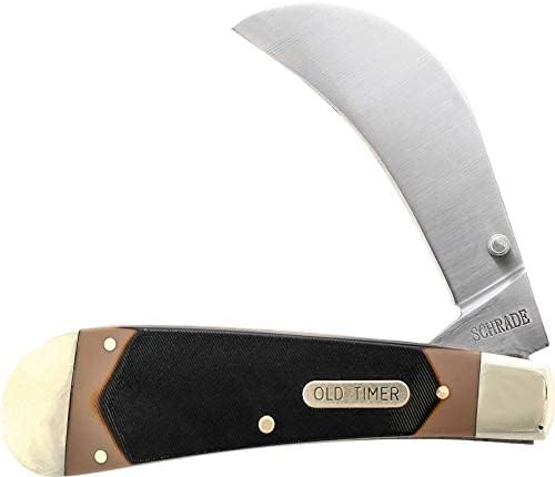 Old Timer 216OT Hawkbill Pruner 7in Traditional Folding Pocket Knife with Belt Clip, 3in High Carbon Stainless Steel Pruner Blade, and Sa