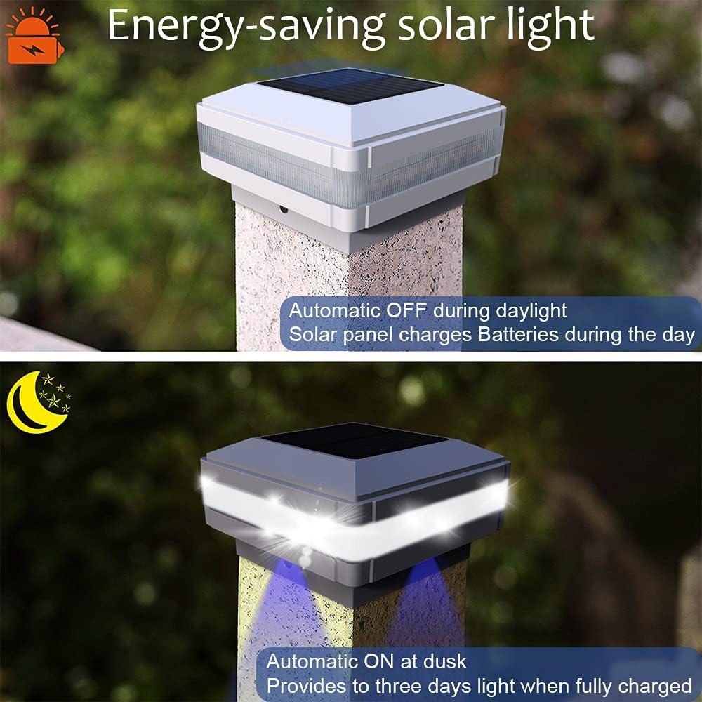 FVTLED Solar Post Lights Outdoor,  Flexfit Solar Powered LED Fence Deck Post Cap Light for 3.5x3.5 4x4 5x5 6x6 Wooden Posts, Waterproo