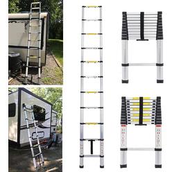 Bowoshen Heavy Duty 10.5Ft Aluminum Telescoping Ladder Extension Folding Portable Loft Extendable Ladder Non-Slip Feet