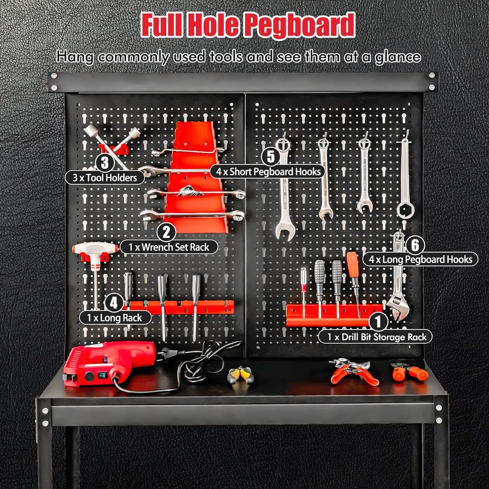 Goplus Workbench with Pegboard, 31.5&#226;&#128;&#157; x 16&#226;&#128;&#157; Work Bench for Garage with 2 Ope