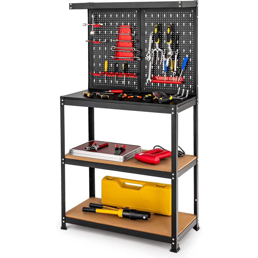 Goplus Workbench with Pegboard, 31.5&#226;&#128;&#157; x 16&#226;&#128;&#157; Work Bench for Garage with 2 Ope