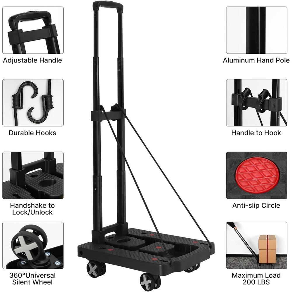 Insdawn Folding Hand Truck Dolly Cart with Wheels Foldable Luggage Cart for Moving 500 LB Collapsible Dolly Heavy Duty, Portable with A