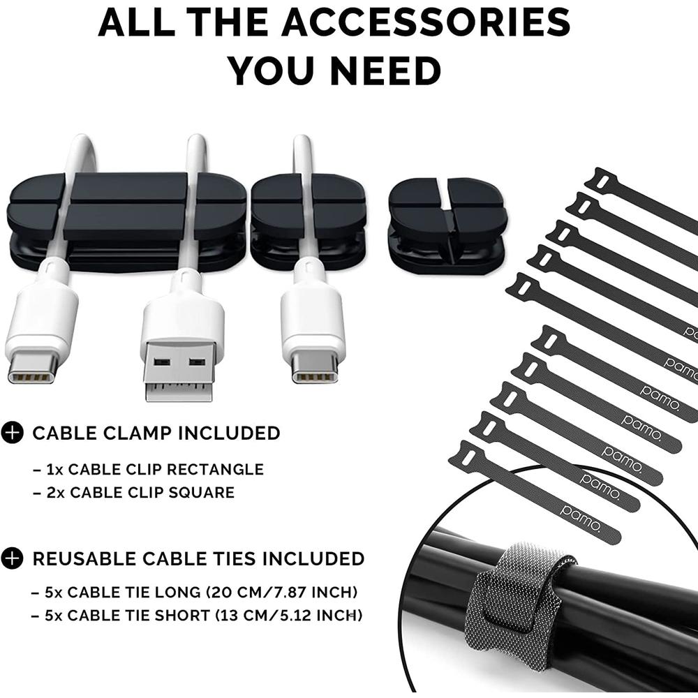 PAMO Cable Management Under Desk for Easy mounting Under-Table I Set of 2 - with 10X Cable Ties I Desk Organizer for Office / H