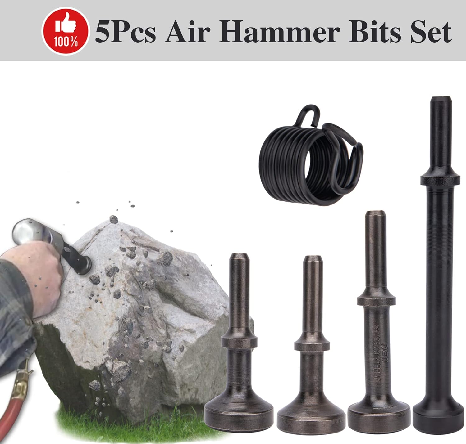 ZMCYNG.OEM Smoothing Air Hammer Bits Set, 5Pcs Smoothing Air Hammer Tool Kit Air Hammer Accessories Extended Length Pneumatic Chisel Bits