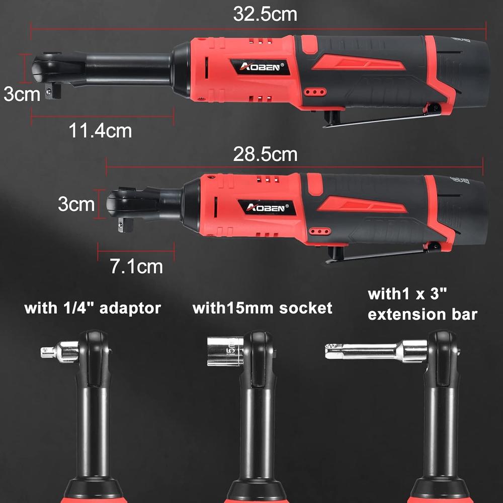 AOBEN Extended Cordless Ratchet Wrench Kit, 4.7" Long Reach 3/8" ratchet,40 Ft-lbs Electric Power Ratchet Set with Variable