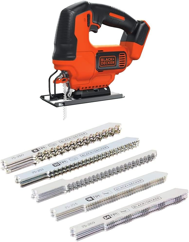 BLACK+DECKER BDCJS20B Lithium Jigsaw Bare Tool 20V with 75-626 Assorted  Jigsaw Blades Set Wood and Metal 24-Pack