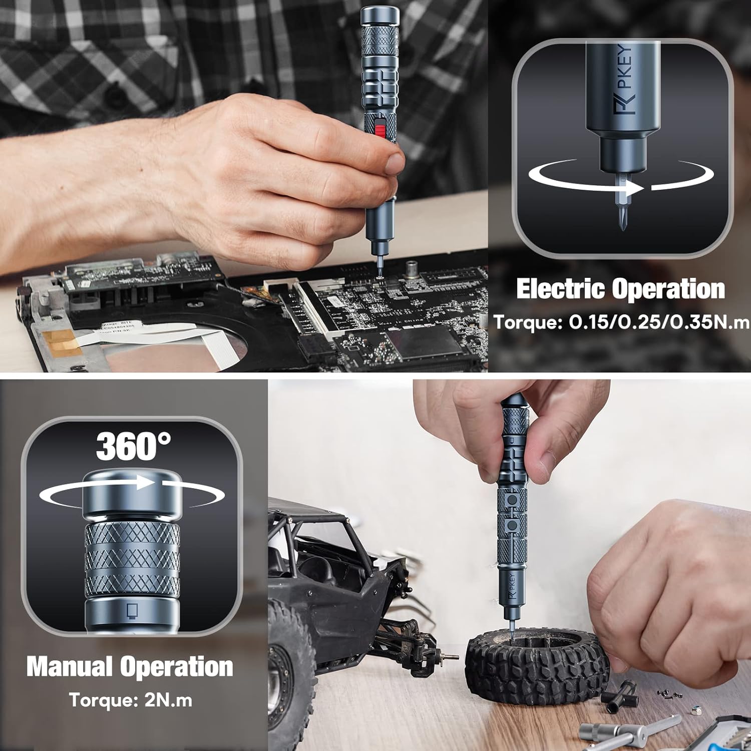 pkey Electric Screwdriver, Mini Electric Screwdriver Cordless with 28 Precision Magnetic Bits, 3 Gears Torque, Overload Protection,