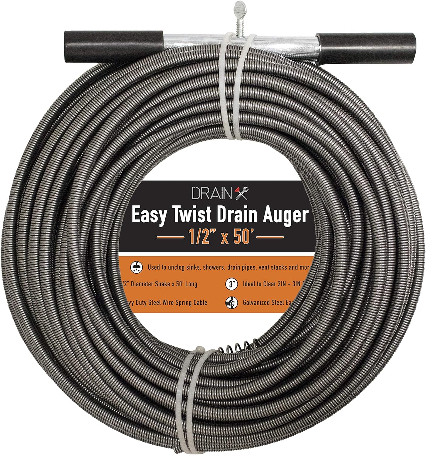 Drainx Easy Twist Drain Auger | Flexible Plumbing Cables for Cleaning Drainage Clogs Includes Storage Bag and Protective Gloves