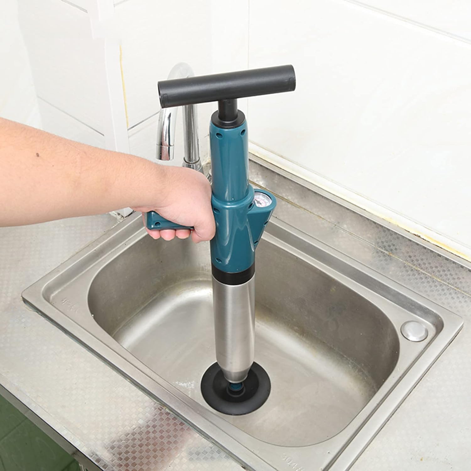 Erinaik 5 in 1 Toilet Plunger Kit Manual Drain Plumb Plunger Power Plungers Set High Pressure Air Plunger for Toilet for Kitchen Bathro
