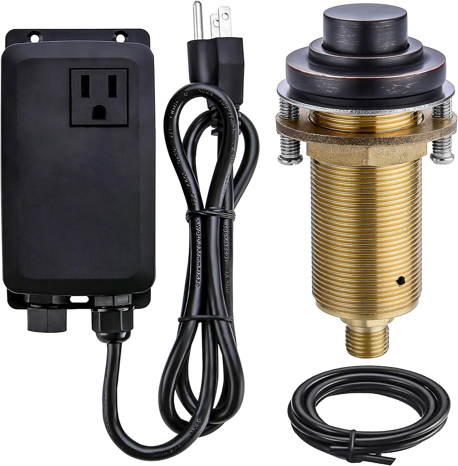 SINKINGDOM SinkTop Air Switch Kit with Oil Rubbed Bronze Long Button (Full Brass) for Garbage Disposal, Single Outlet