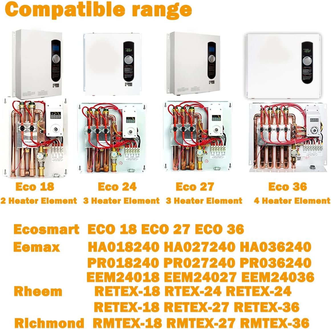 Nexjy HE 90240 Heating Element Compatible With ECO 18 24 27 36, 9000W/240V Water Heater Element for Eco'smart 18/24/27/36 Tankless Wa