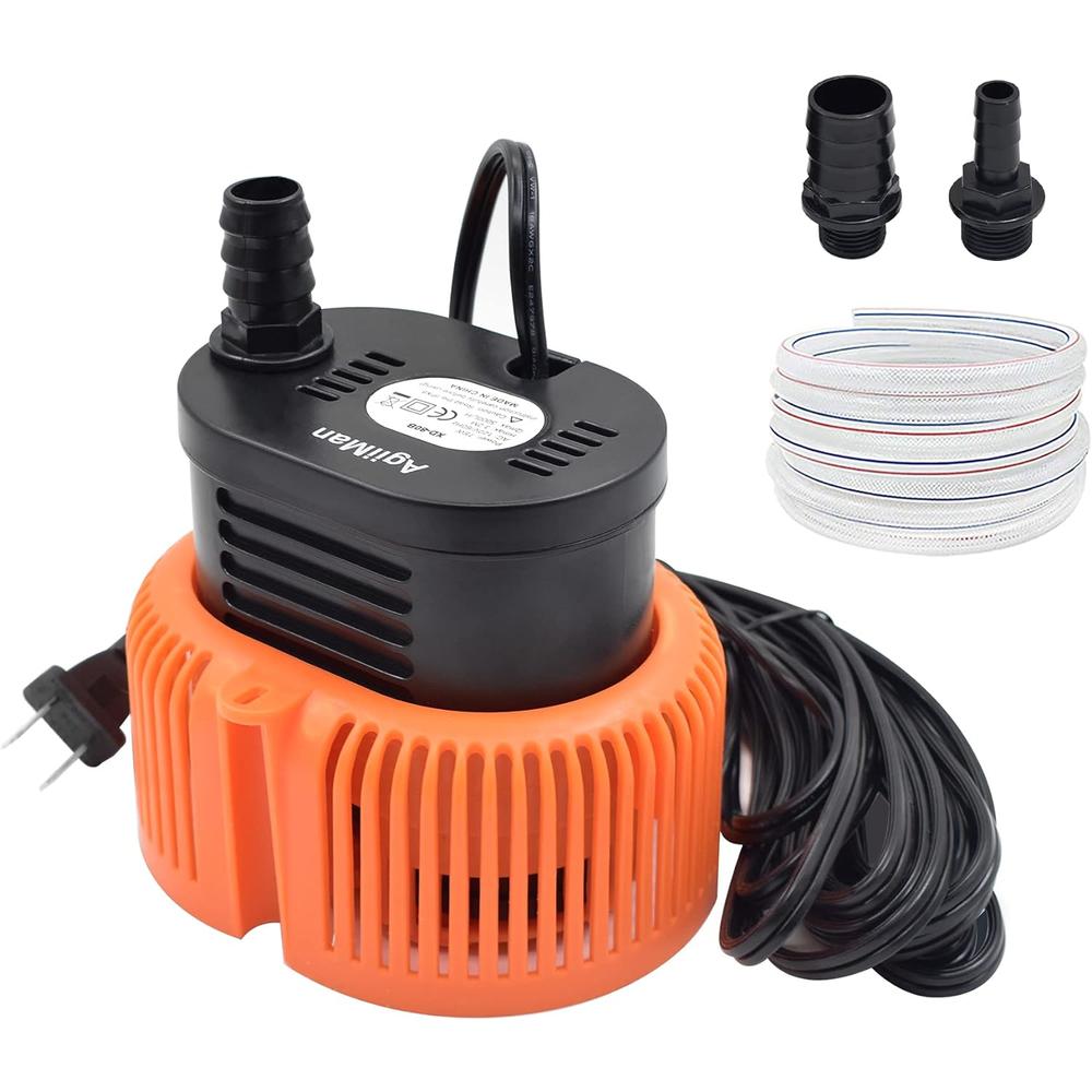 AgiiMan Pool Cover Pump Above Ground - Submersible Sump Pump, Water Removal with 16' Drainage Hose and 25 Feet Power Cord, 850 GPH, 3 A