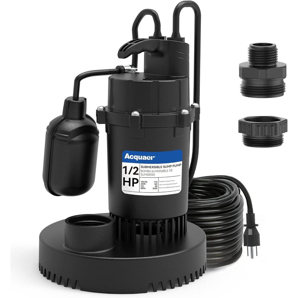 Acquaer 1/2HP Sump Pump, 4060GPH Submersible Clean/Dirty Water Pump with Adjustable Float Switch for Garden Pool, Basement, Flooded Hou
