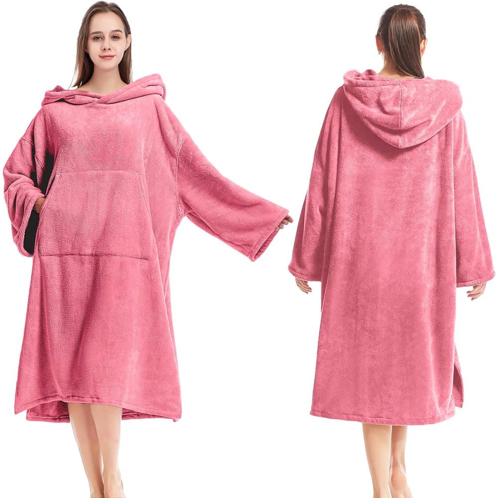 MUTAO Surf Poncho Changing Robe, Super Soft Swimming Poncho Changing Towel with Pocket and Hood for Outdoor Indoor (Pink)