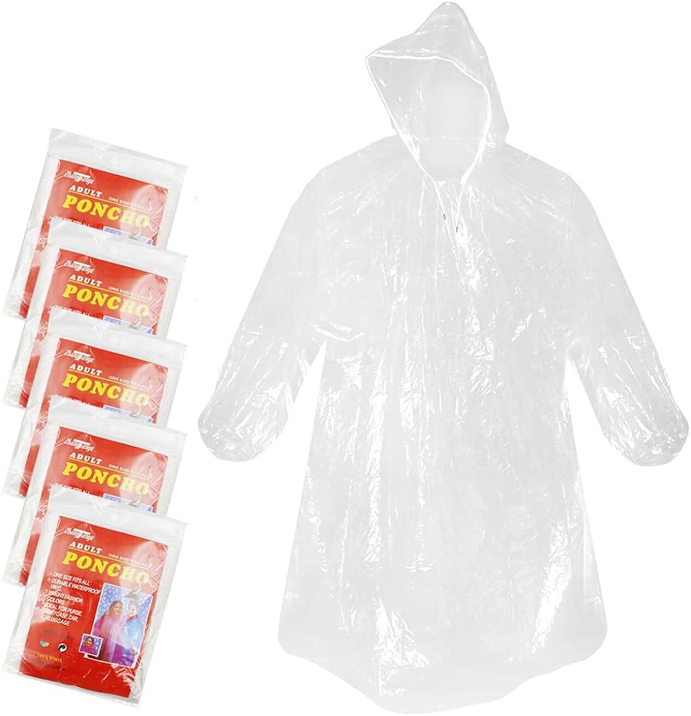 Generic Kakeyi Disposable Rain Ponchos for Adults Transparent Portable Waterproof Raincoat Clear Ponchos with Hood - 5pcs