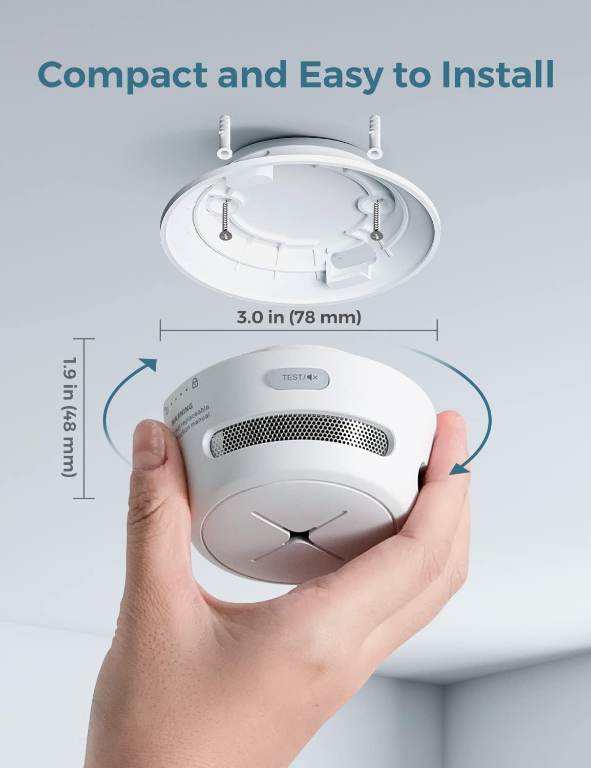 AEGISLINK Smoke Detector 10-Year Battery with Test/Silence Button,  Fire Alarm with Photoelectric Sensor, Low Battery Warning, S500 (Inde
