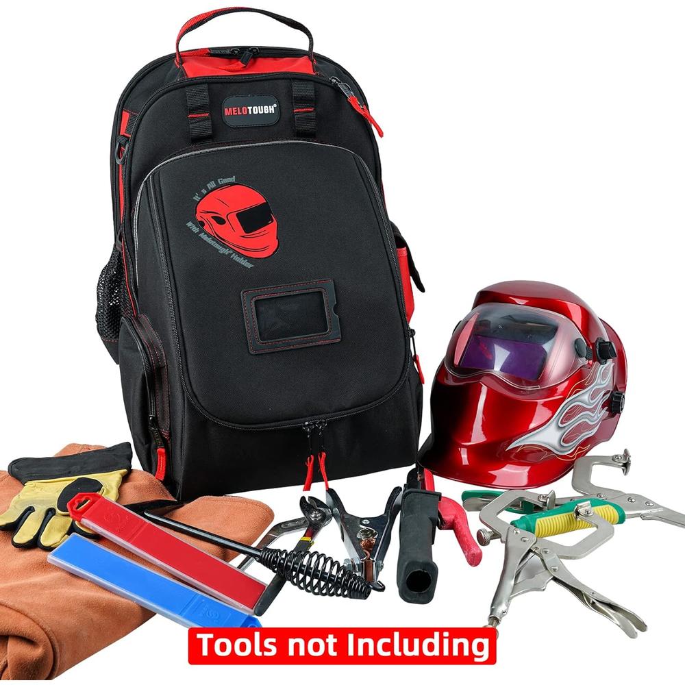 MeloTough Welding Tool backpack Extreme Gear Pack&#194;&#160;with Large Capacity Helmet Holder Luggage Storage Bag(Red&#239;